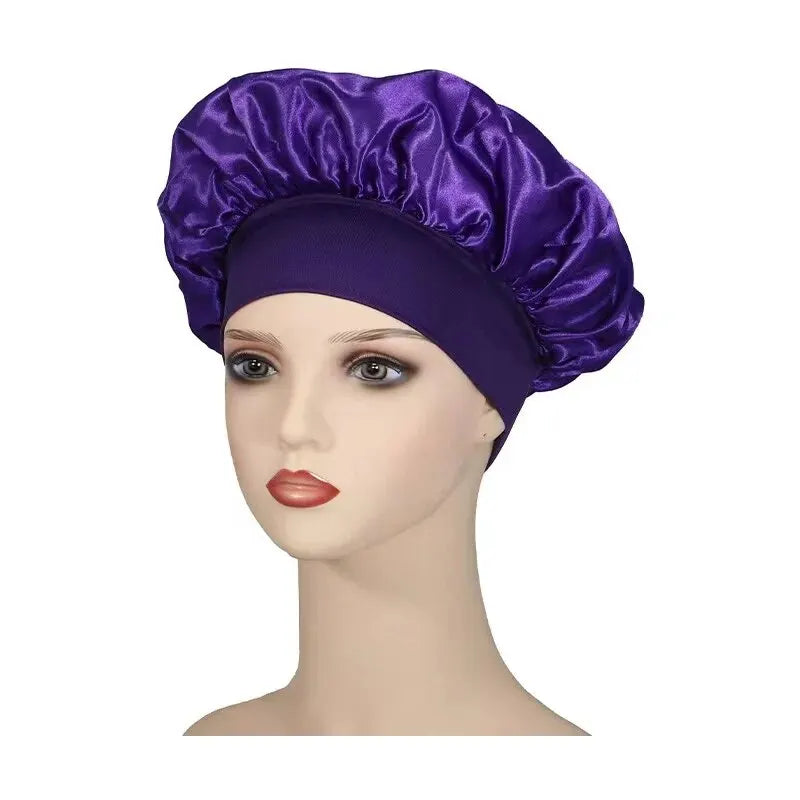 Wide-brimmed High Elastic Hair Band Female Pile Cap Autumn Lunar November Beauty Hair Care Hat Satin Nightcap