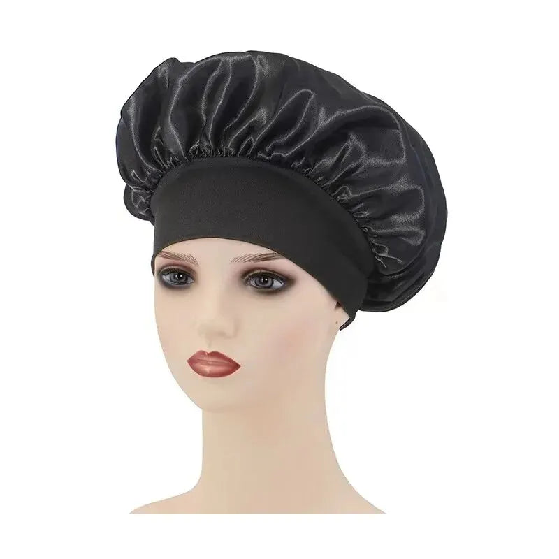Wide-brimmed High Elastic Hair Band Female Pile Cap Autumn Lunar November Beauty Hair Care Hat Satin Nightcap