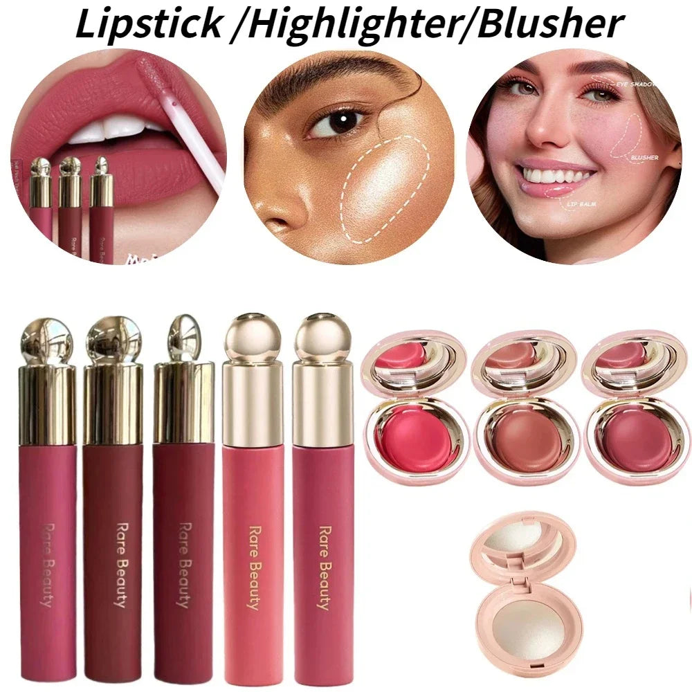 Rare Lipstick Blush Cream 3-in-1 Eyes Liquid Blush Waterproof Mositure Face Contour Shadow Blusher Liquid blusher Plump Makeup