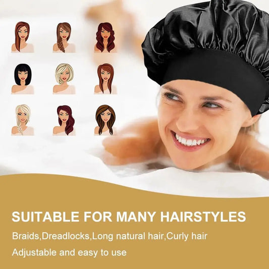 Wide-brimmed High Elastic Hair Band Female Pile Cap Autumn Lunar November Beauty Hair Care Hat Satin Nightcap